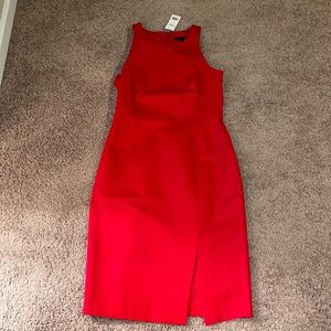 Red sheath dress.